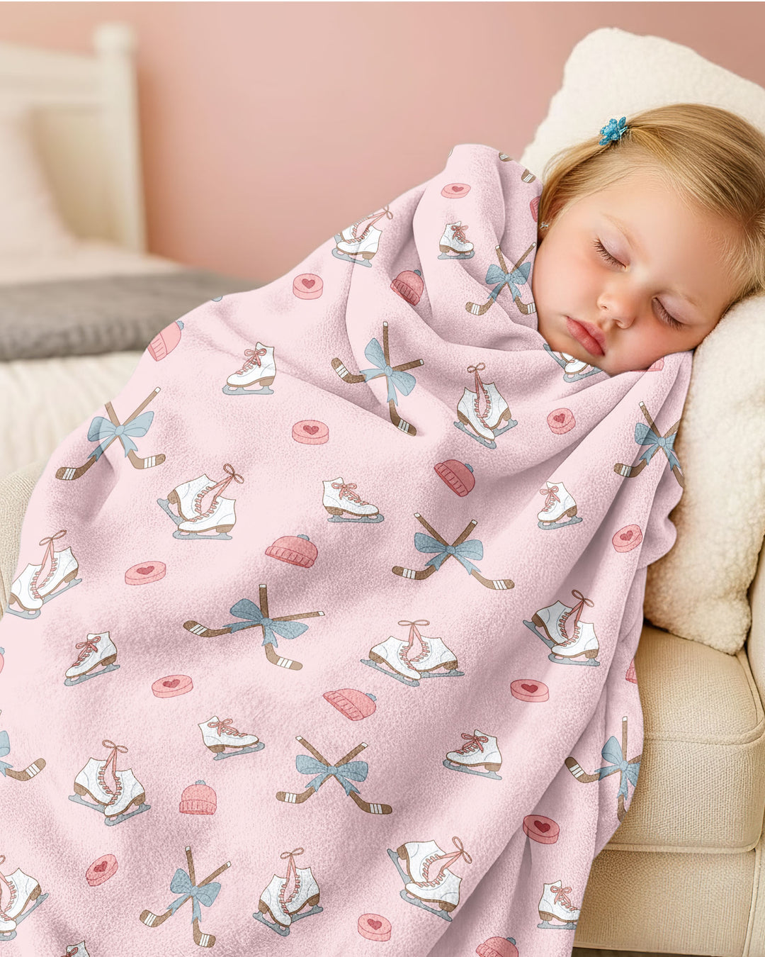 Girly Hockey Pink Bamboo Blanket