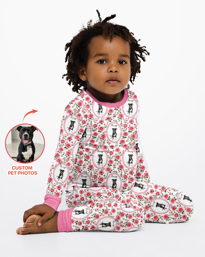 Custom Pet Photo Flower Garden Bamboo Two Piece Long Sleeve Pajama Set