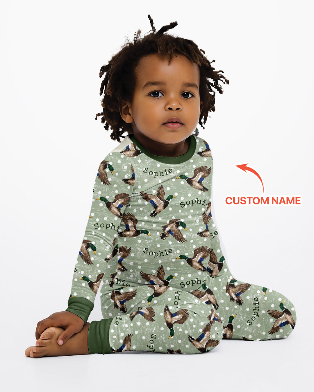 Custom Name Flying Mallard Duck Bamboo Two Piece Long Sleeve Pajama Set