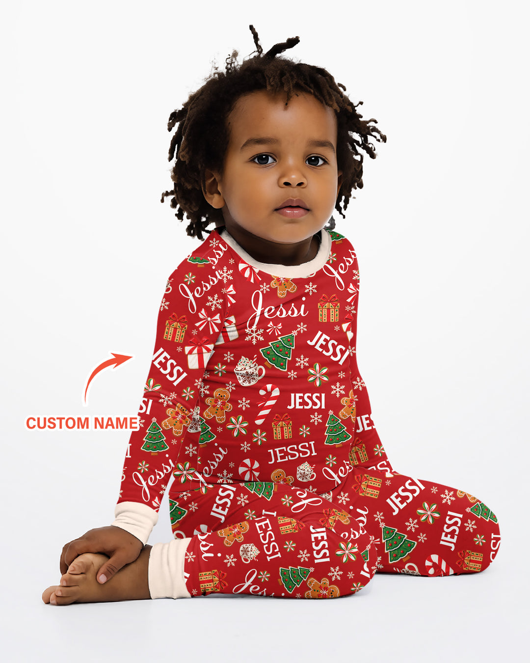 Merry Christmas Custom Name Bamboo Two Piece Long Sleeve Pajama Set