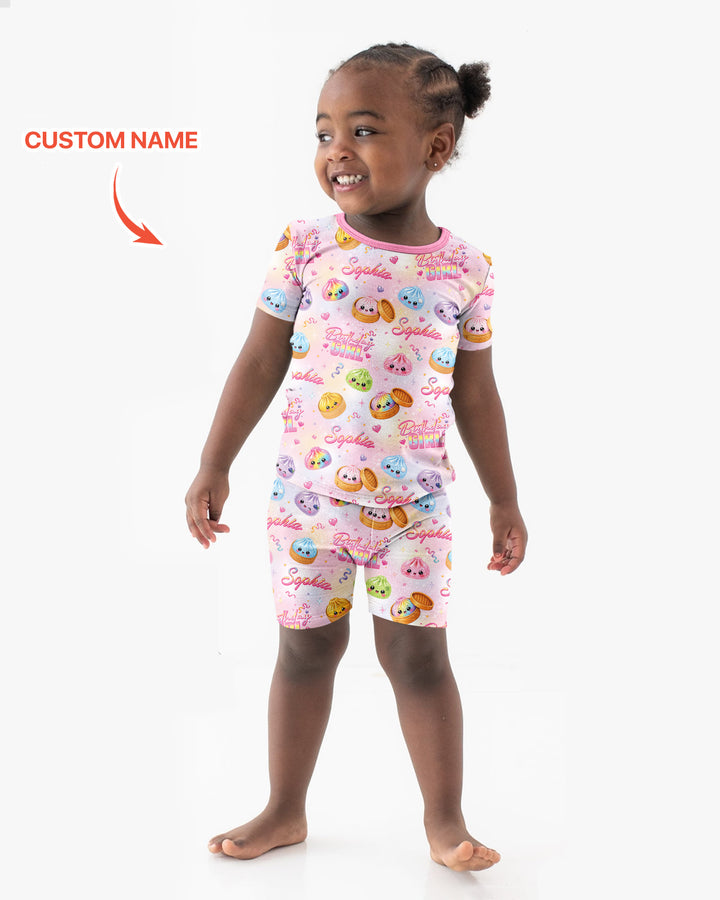 Birthday Girl Glitter Dumpling Bamboo Two Piece Short Sleeve Shorts Pajama Set