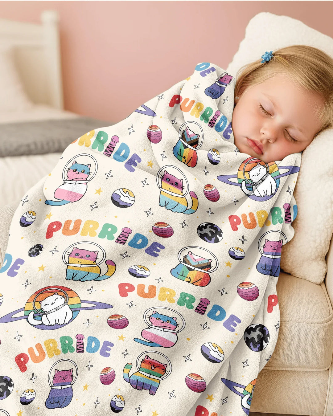 Rainbow Space Cats Family Matching Bamboo Blanket