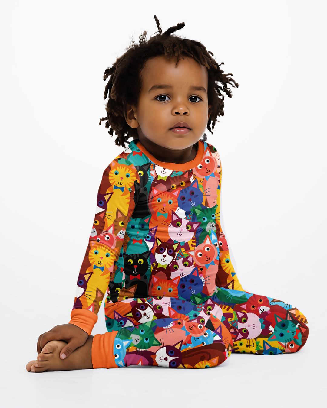 Colorful Cat Pattern Pattern Bamboo Two Piece Long Sleeve Pajama Set