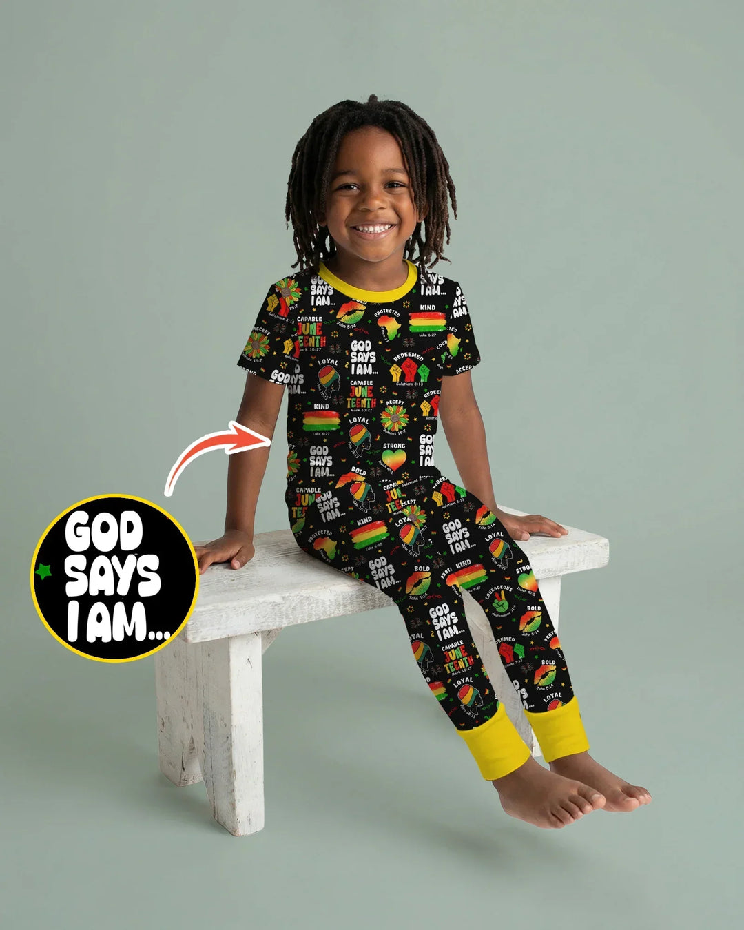 God Says I Am Juneteenth Blessings Bamboo Two Piece Short Sleeve Pajama Set