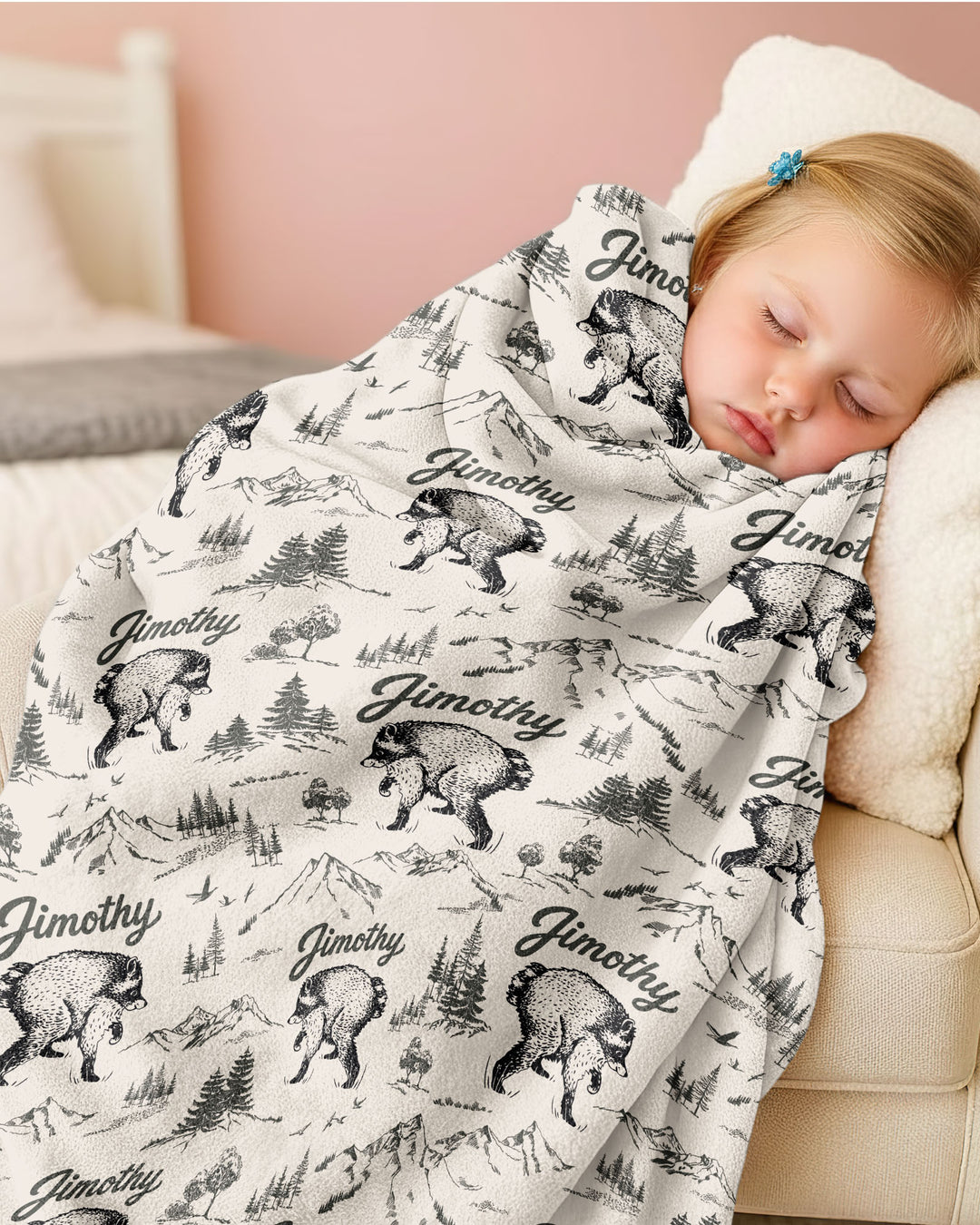 Vintage Jimothy Racoon Family Matching Bamboo Blanket