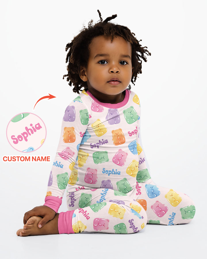 Kawaii Jelly Gummy Bears Custom Name Bamboo Two Piece Long Sleeve Pajama Set
