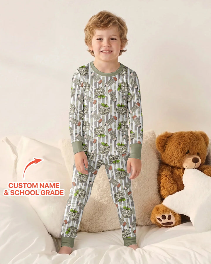Custom Name Camo Apple Days Bamboo Two Piece Long Sleeve Pajama Set