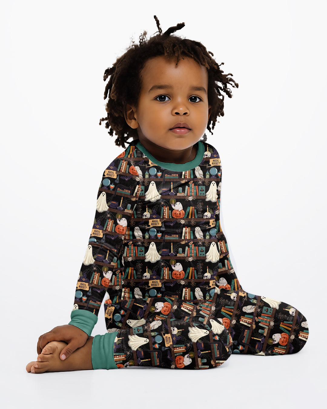 Cute Ghost Witchy Halloween Magic Library Bamboo Two Piece Long Sleeve Pajama Set