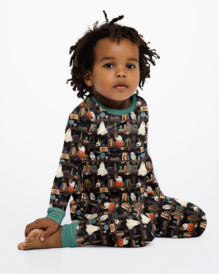 Cute Ghost Witchy Halloween Magic Library Bamboo Two Piece Long Sleeve Pajama Set