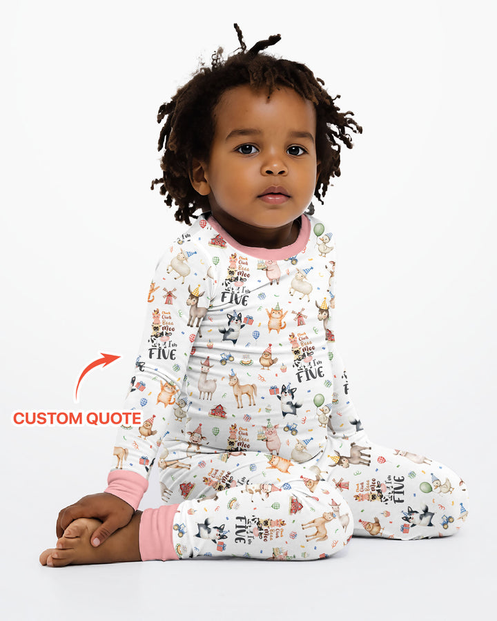 Custom Birthday Barnyard Bash Family Party Bamboo Two Piece Long Sleeve Pajama Set