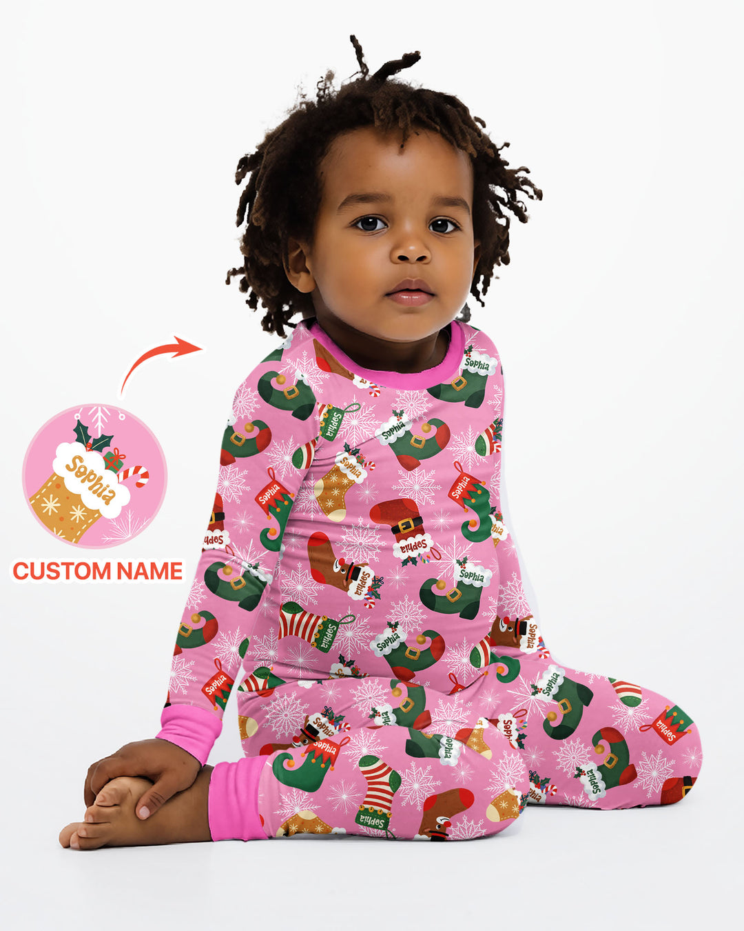 Personalize Christmas Crew Family Matching  Bamboo Two Piece Long Sleeve Pajama Set