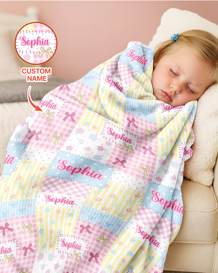 Custom Name Sweet Patchwork Bamboo Blanket