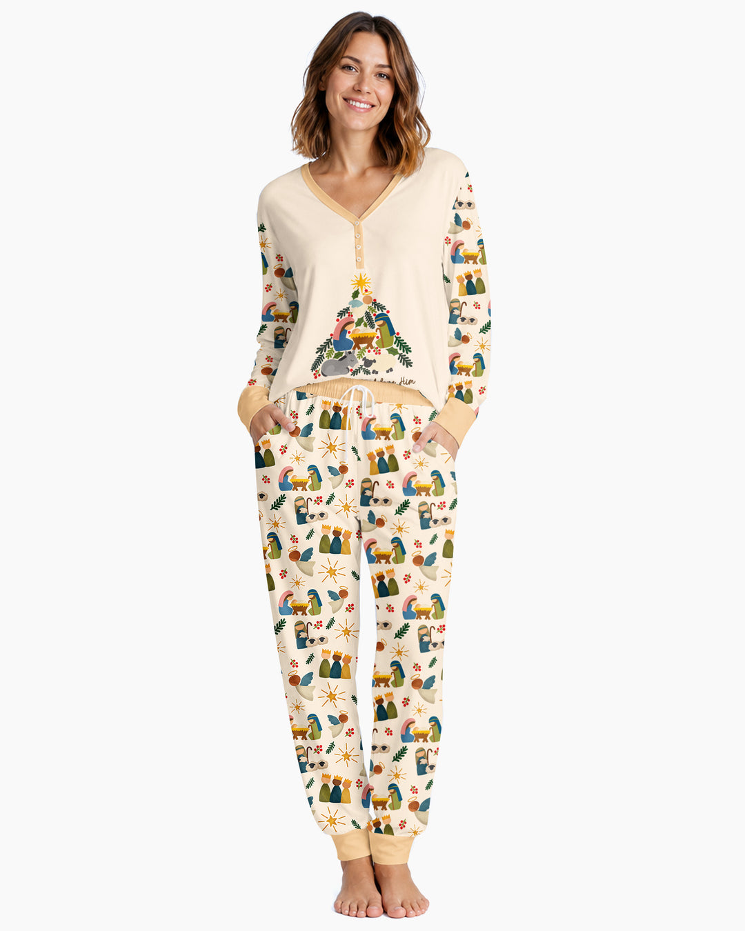 Oh Come, Let Us Adore Him Family Matching Bamboo Women Pajama Set