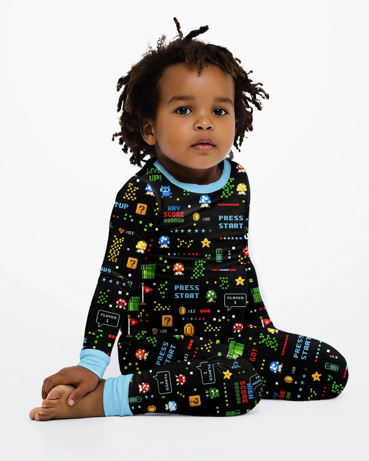 Pixel Game Lover Matching Bamboo Two Piece Long Sleeve Pajama Set