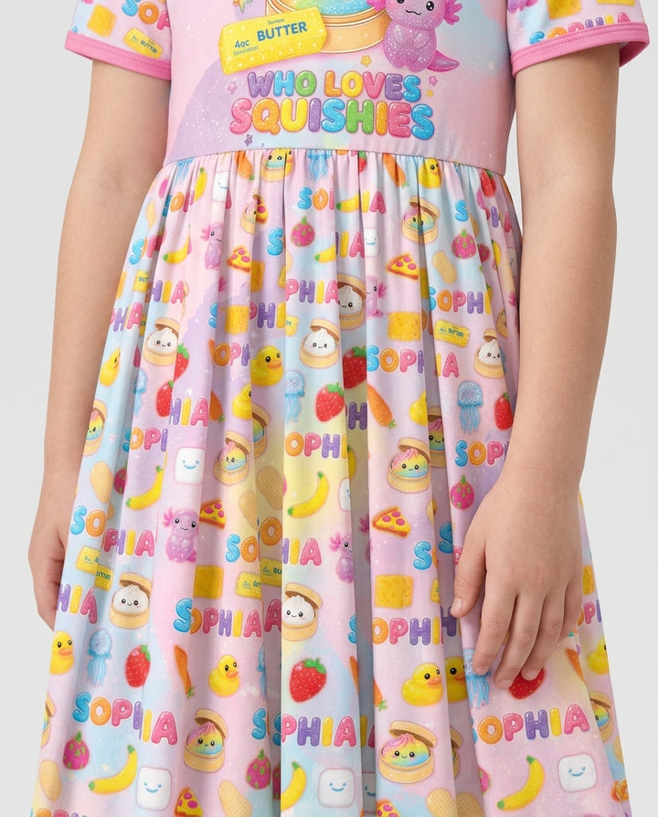 Just A Girl Who Loves Squishy Custom Name Bamboo Twirl Dress