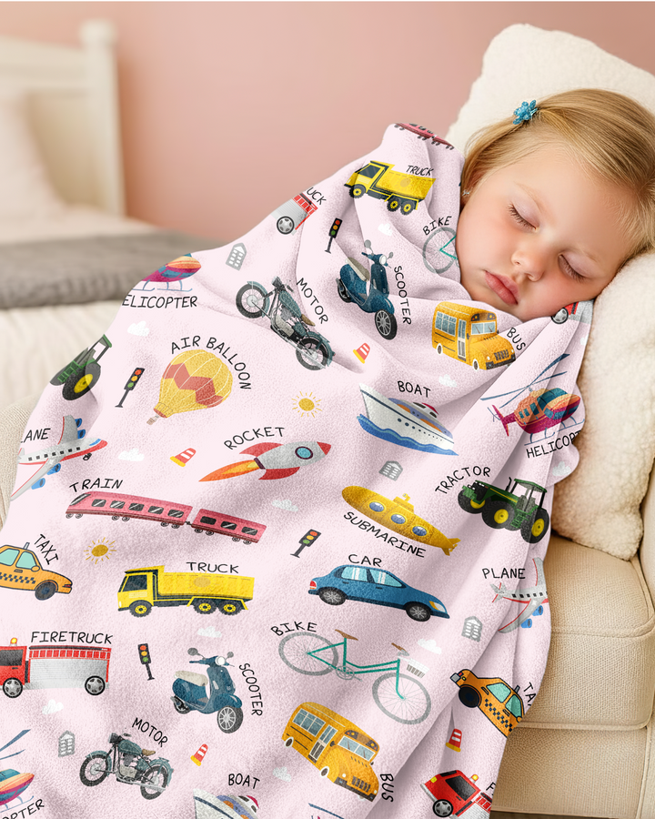 Vehicle Vocabulary Bamboo Blanket