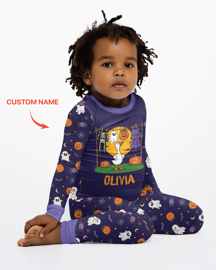 Custom Name Goose Halloween Costume Bamboo Two Piece Long Sleeve Pajama Set