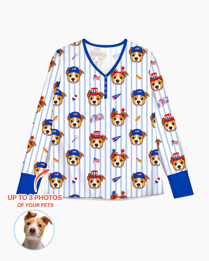 Custom Pet Image 4th of July Family Matching Bamboo Women Pajama Set