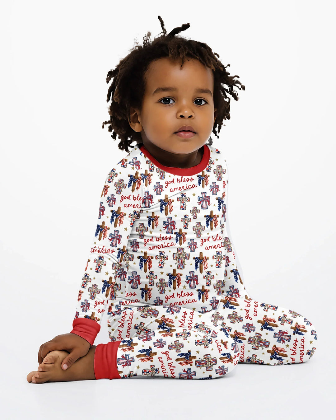 God Bless America Family Matching Bamboo Two Piece Long Sleeve Pajama Set