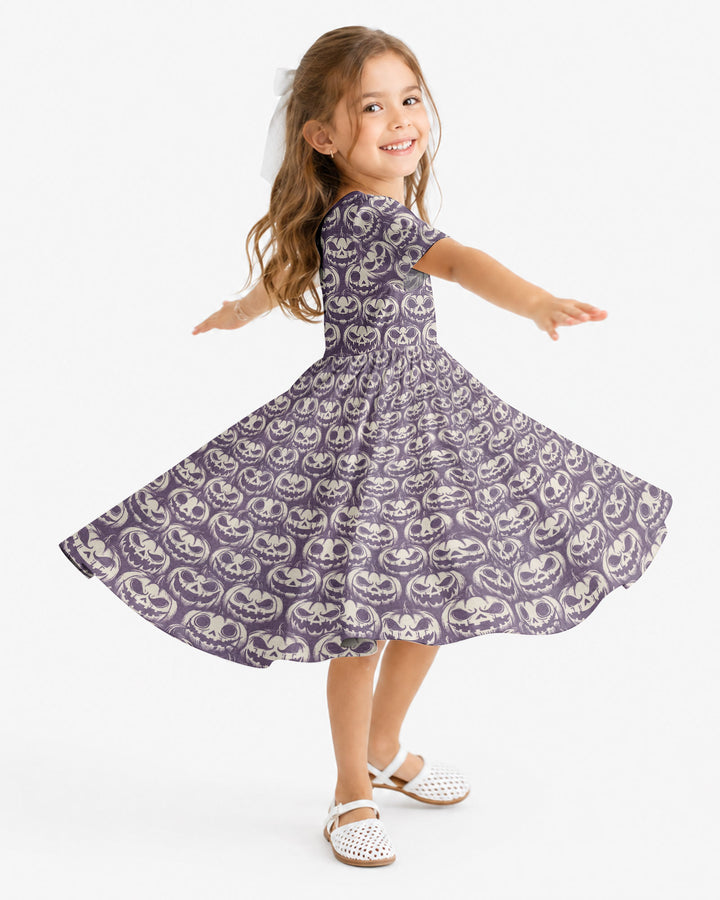 Retro Halloween Jack-O-Lantern Spooky Faces Bamboo Twirl Dress