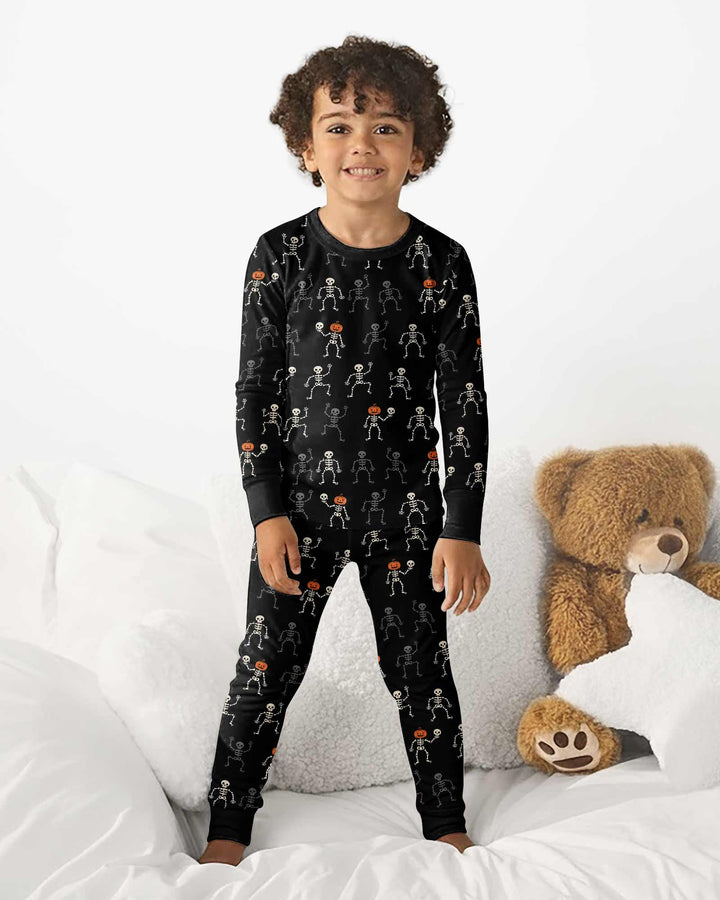 Halloween Dancing Skeleton Bamboo Two Piece Long Sleeve Pajama Set