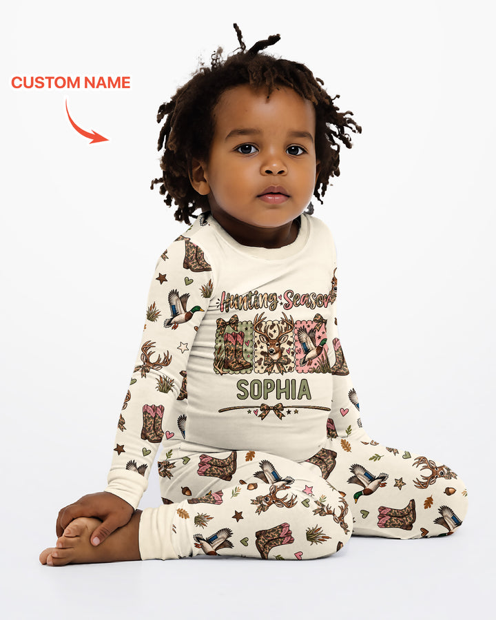 Custom Name Preppy Camo Bow  Bamboo Two Piece Long Sleeve Pajama Set