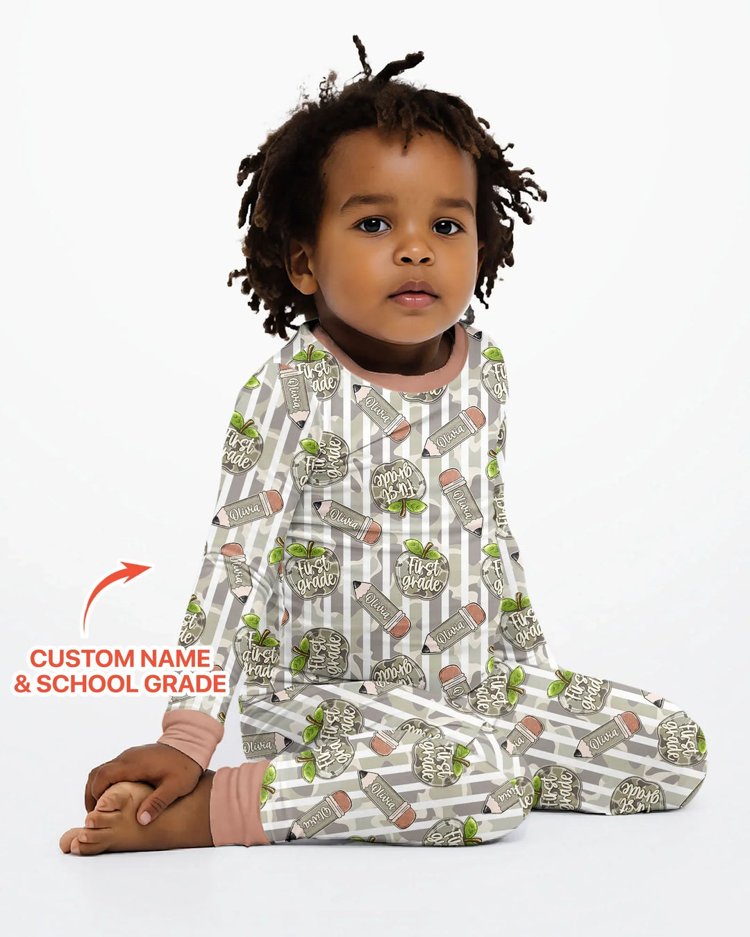 Custom Name Camo Apple Days Bamboo Two Piece Long Sleeve Pajama Set