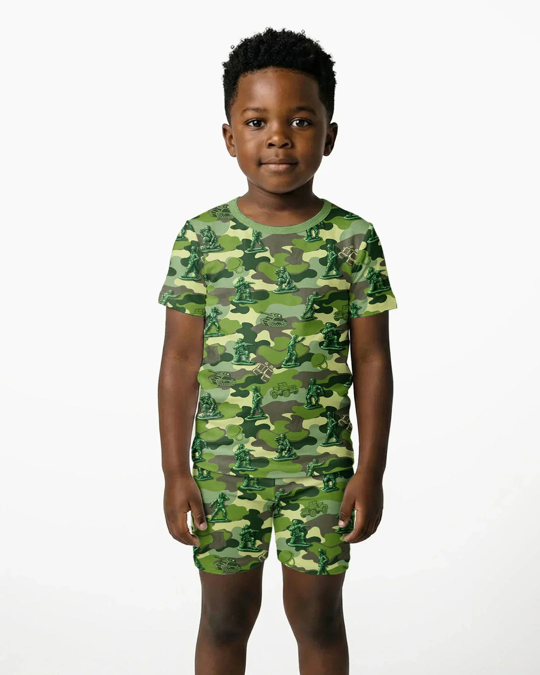 Green Army Men Bamboo Two Piece Short Sleeve Shorts Pajama Set