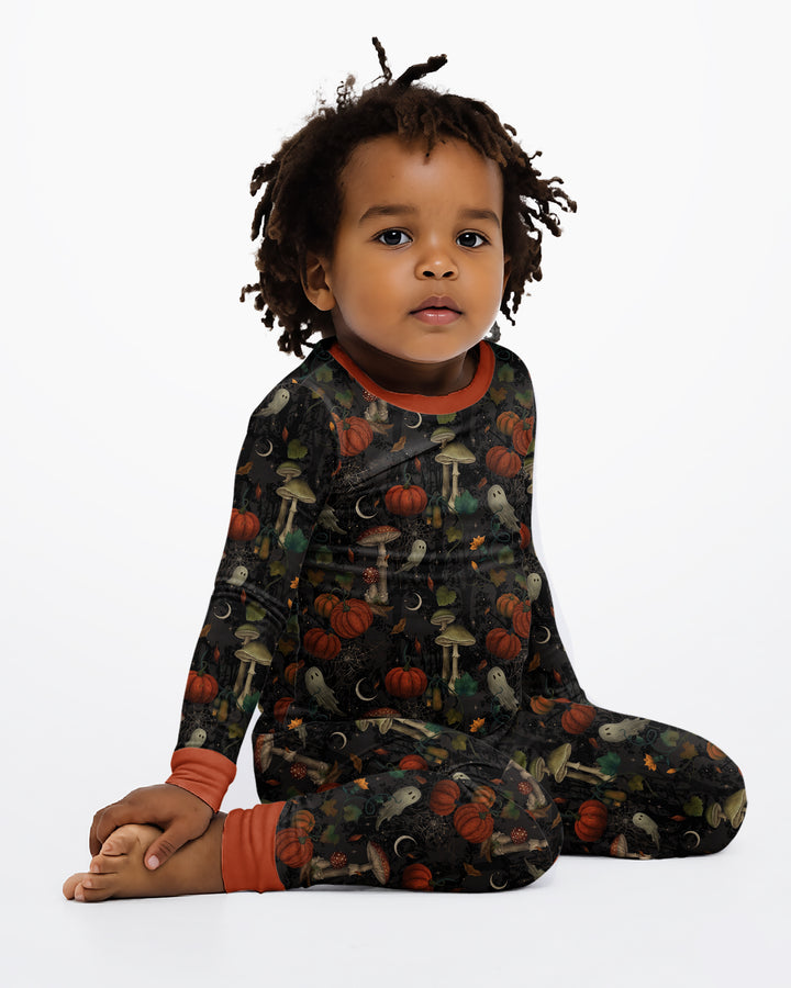Spooky Cute Ghost Pumpkin Mushroom Halloween Bamboo Two Piece Long Sleeve Pajama Set
