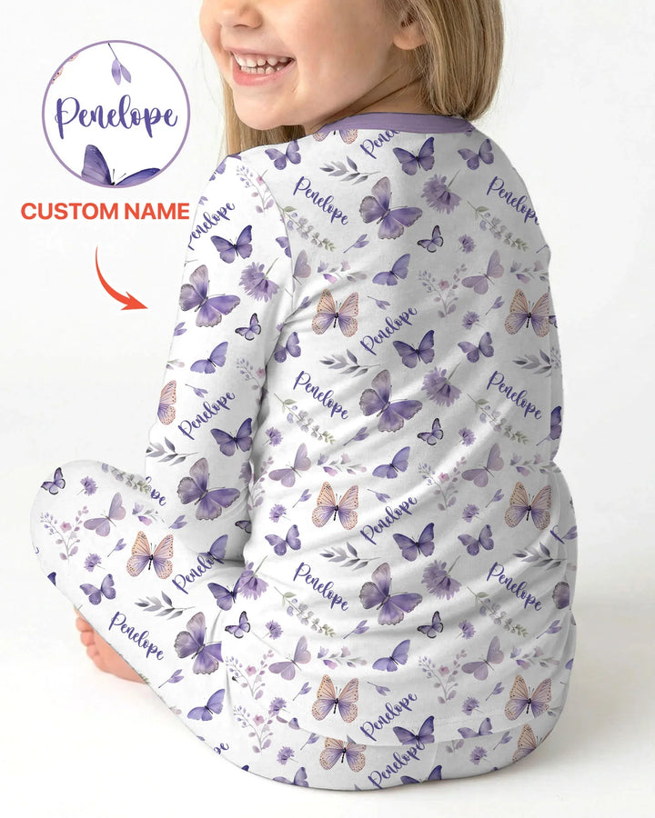Custom Name Lilac Bloom Bamboo Two Piece Long Sleeve Pajama Set