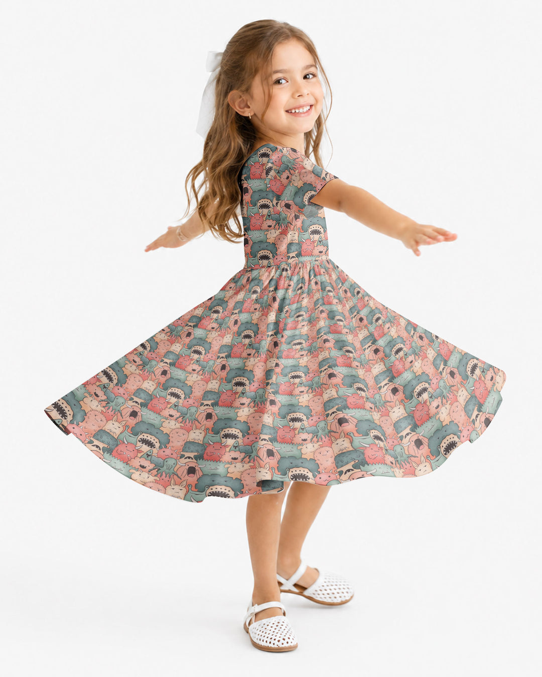 Cute Monster Crowd Bamboo Twirl Dress