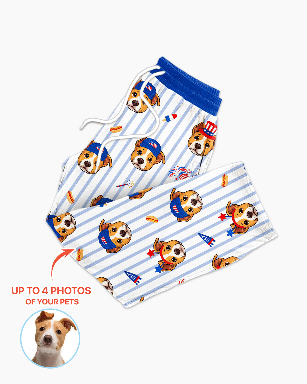 Custom Pet Image 4th of July Family Matching Bamboo Men's Pajama Set