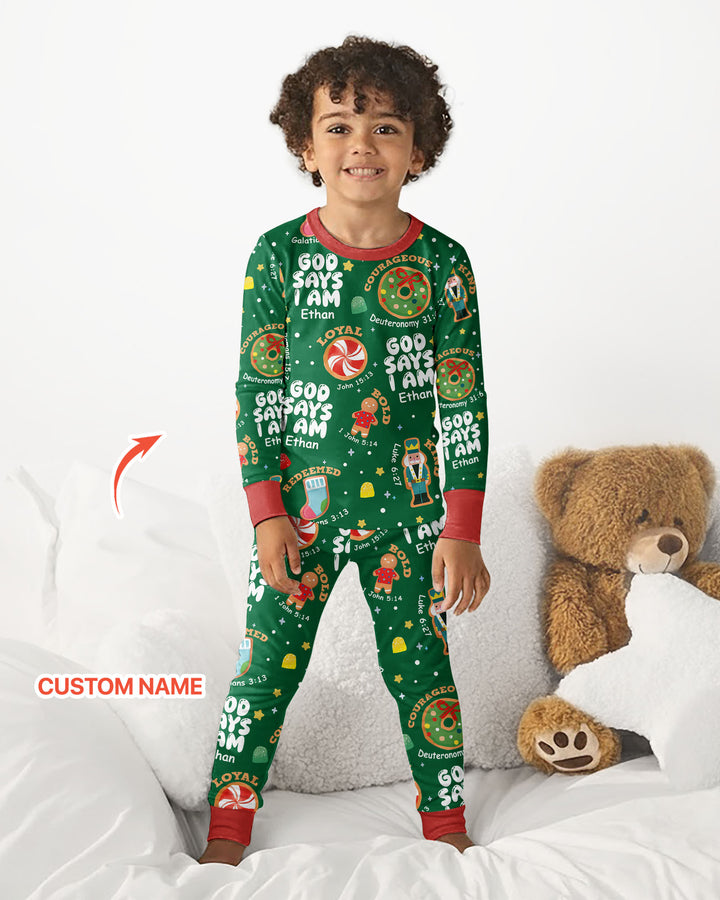 Merry Christmas God Says I Am Custom Name Bamboo Two Piece Long Sleeve Pyjamas Set