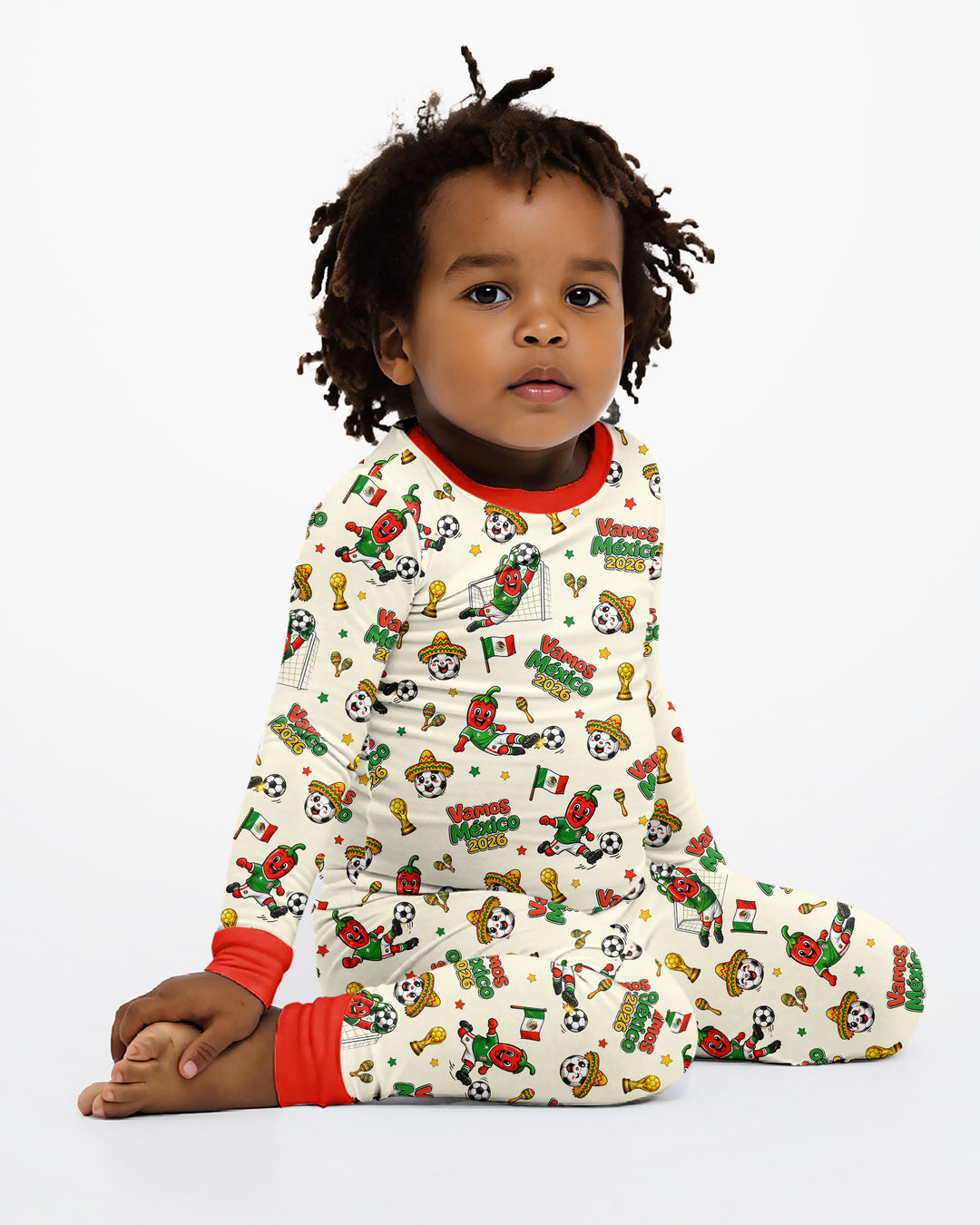Cartoon World Soccer Vamos Mexico Family Matching Bamboo Two Piece Long Sleeve Pajama Set