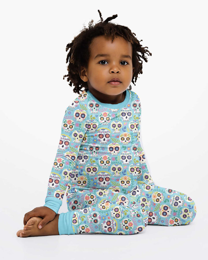 Floral Skull Bamboo Two Piece Long Sleeve Pajama Set
