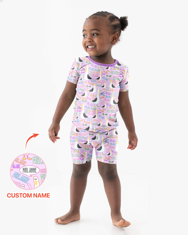 Teacher Teacher Teacher Funny Seagull Bamboo Two Piece Short Sleeve Shorts Pajama Set