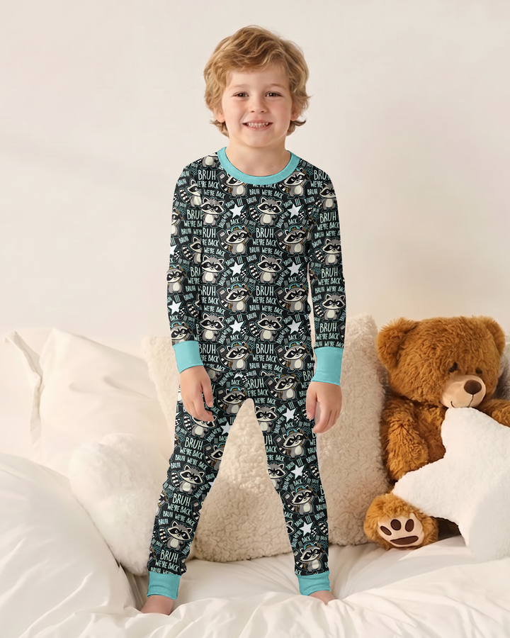 Bruh We're Back Raccoon Bamboo Two Piece Long Sleeve Pajama Set