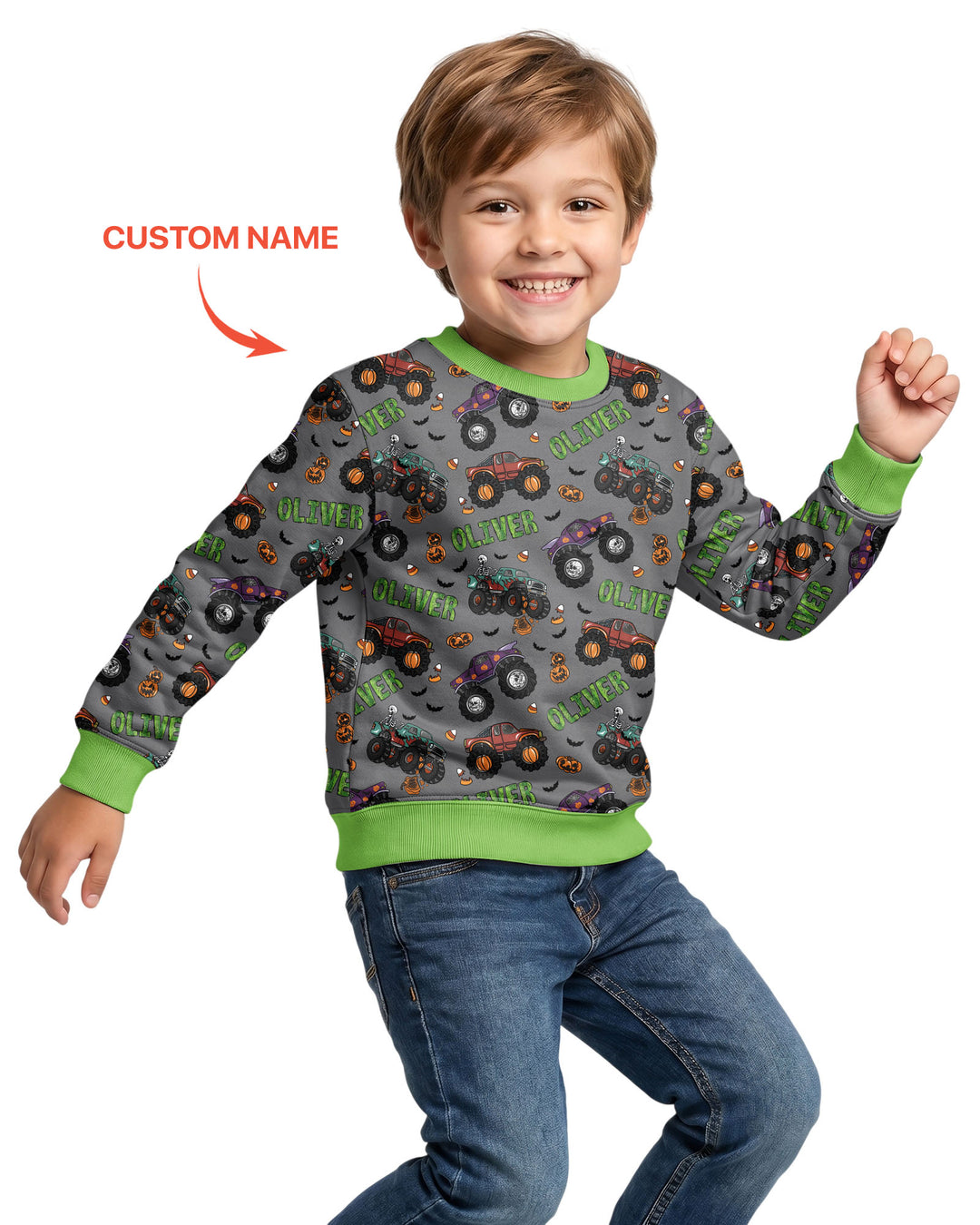 Custom Name Haunted Monster Trucks Bamboo Crewneck Sweatshirt