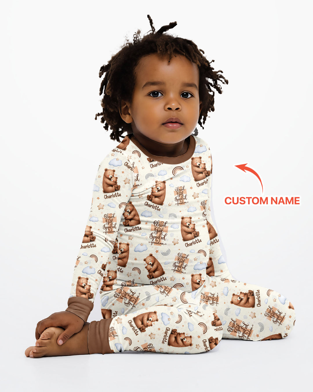 Custom Name Blessed By God Spoiled By Grandma Bamboo Two Piece Long Sleeve Pajama Set