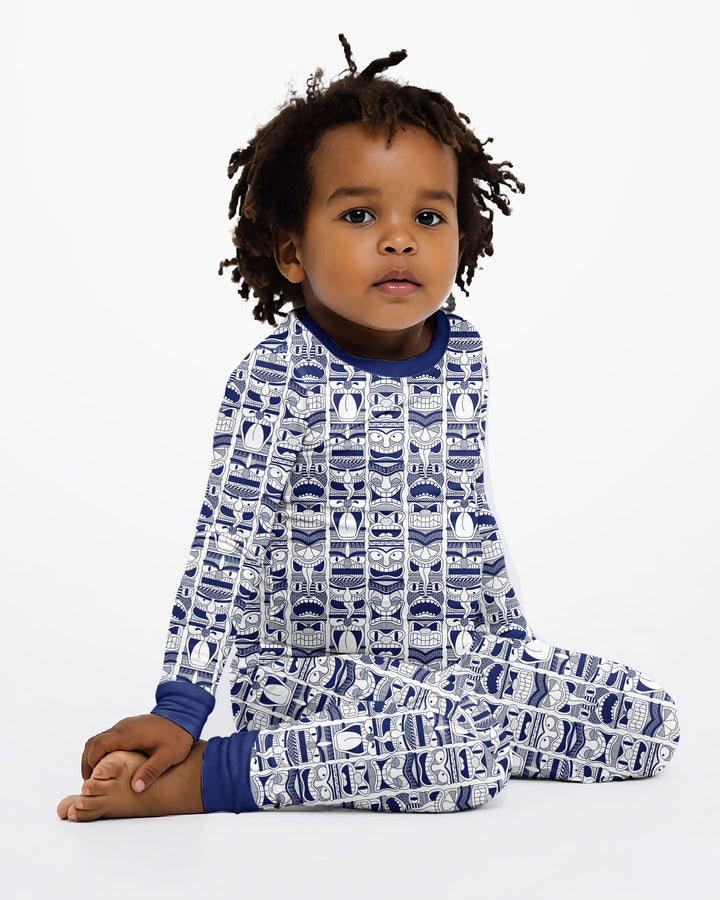 Friendly Totem Pole Figures Bamboo Two Piece Long Sleeve Pajama Set