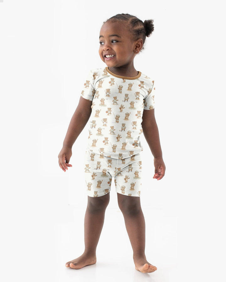 Little Sports Bears Bamboo Two Piece Short Sleeve Shorts Pajama Set