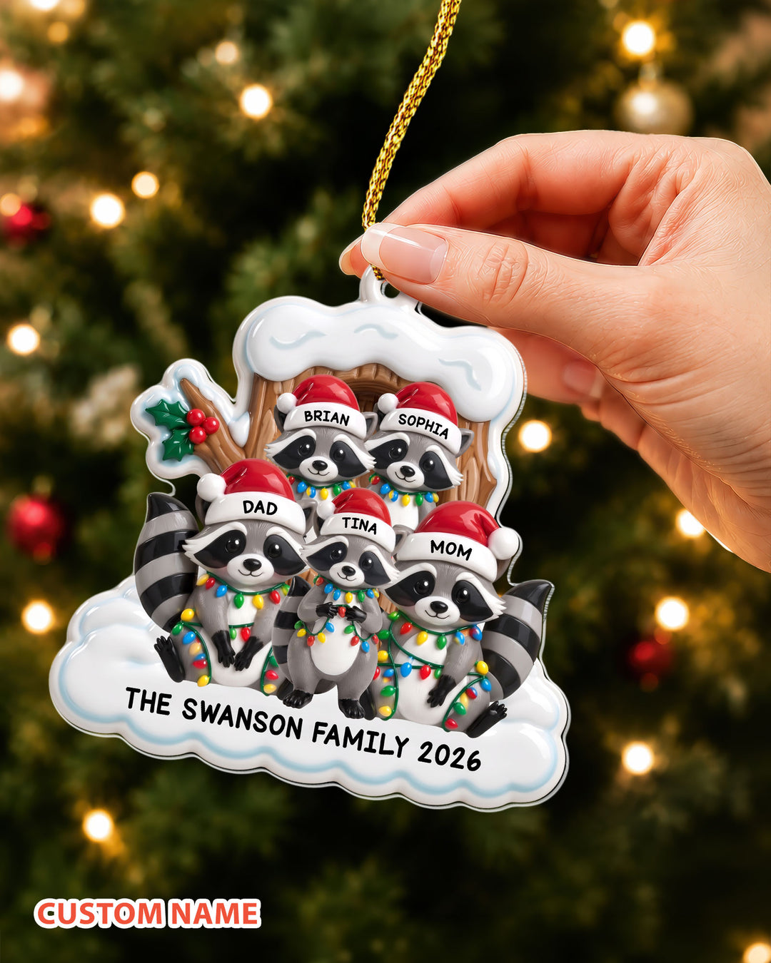 Raccoon Family Christmas Acrylic Ornament
