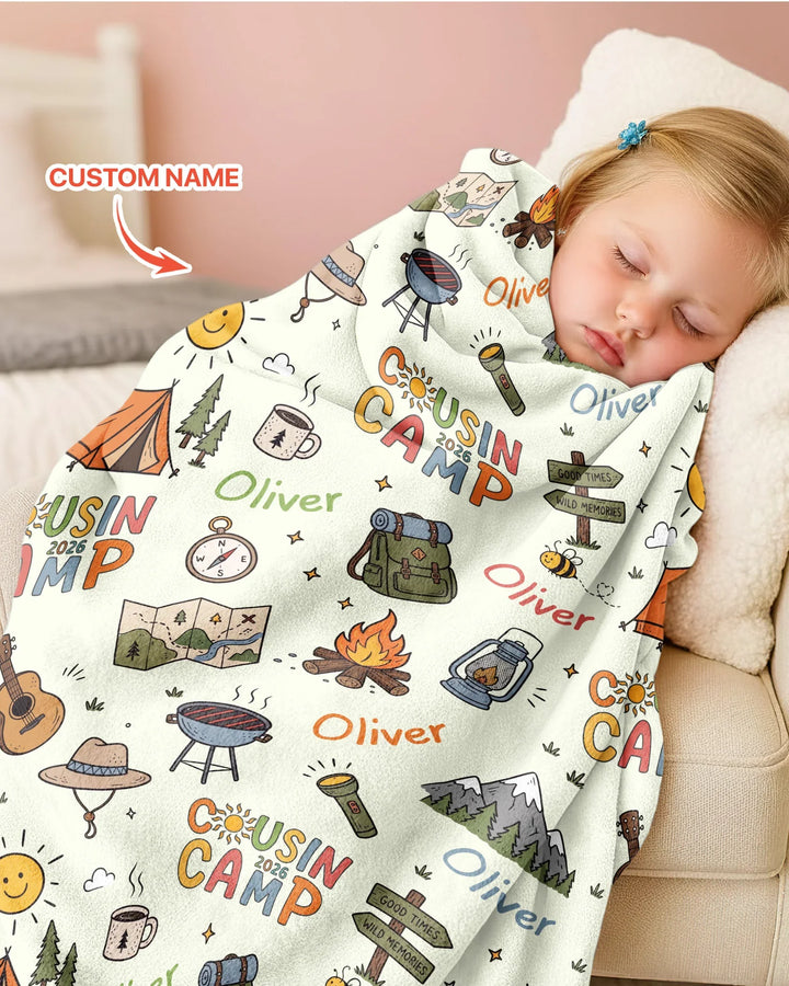 Custom Name Cousin Camp 2026 Bamboo Blanket