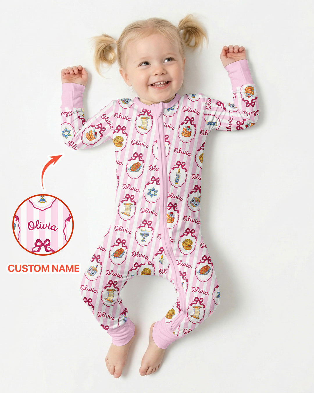 Custom Name Hanukkah Striped Bamboo Convertible Zippy