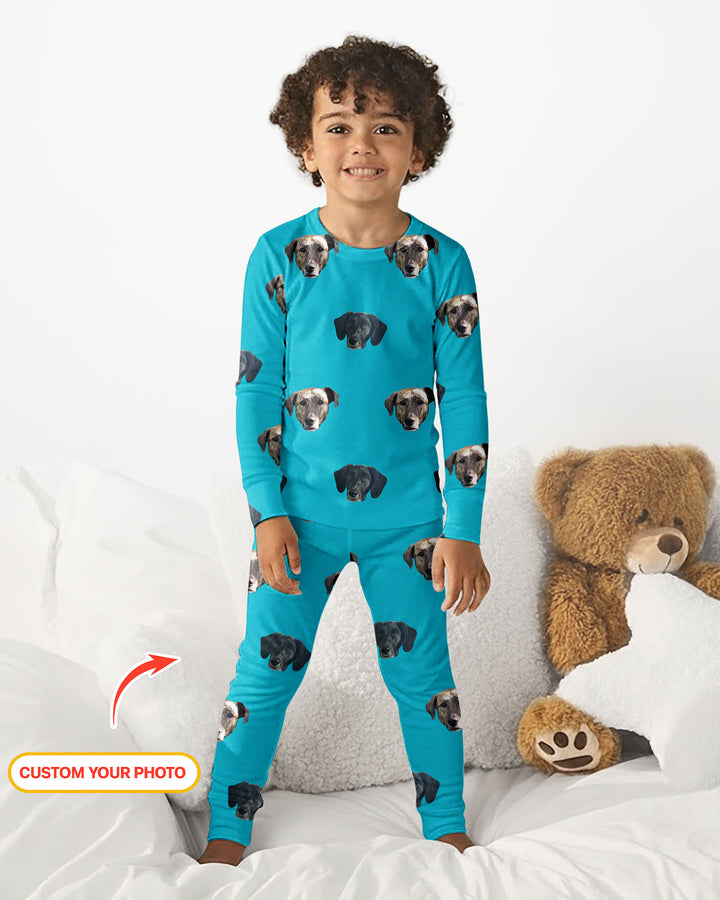 Custom Pet Face Photo Bamboo Two Piece Long Sleeve Pyjamas Set