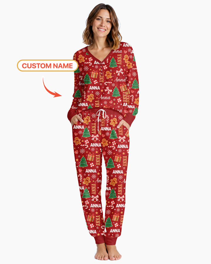 Custom Name Christmas Crew Family Matching Bamboo Women Pajama Set