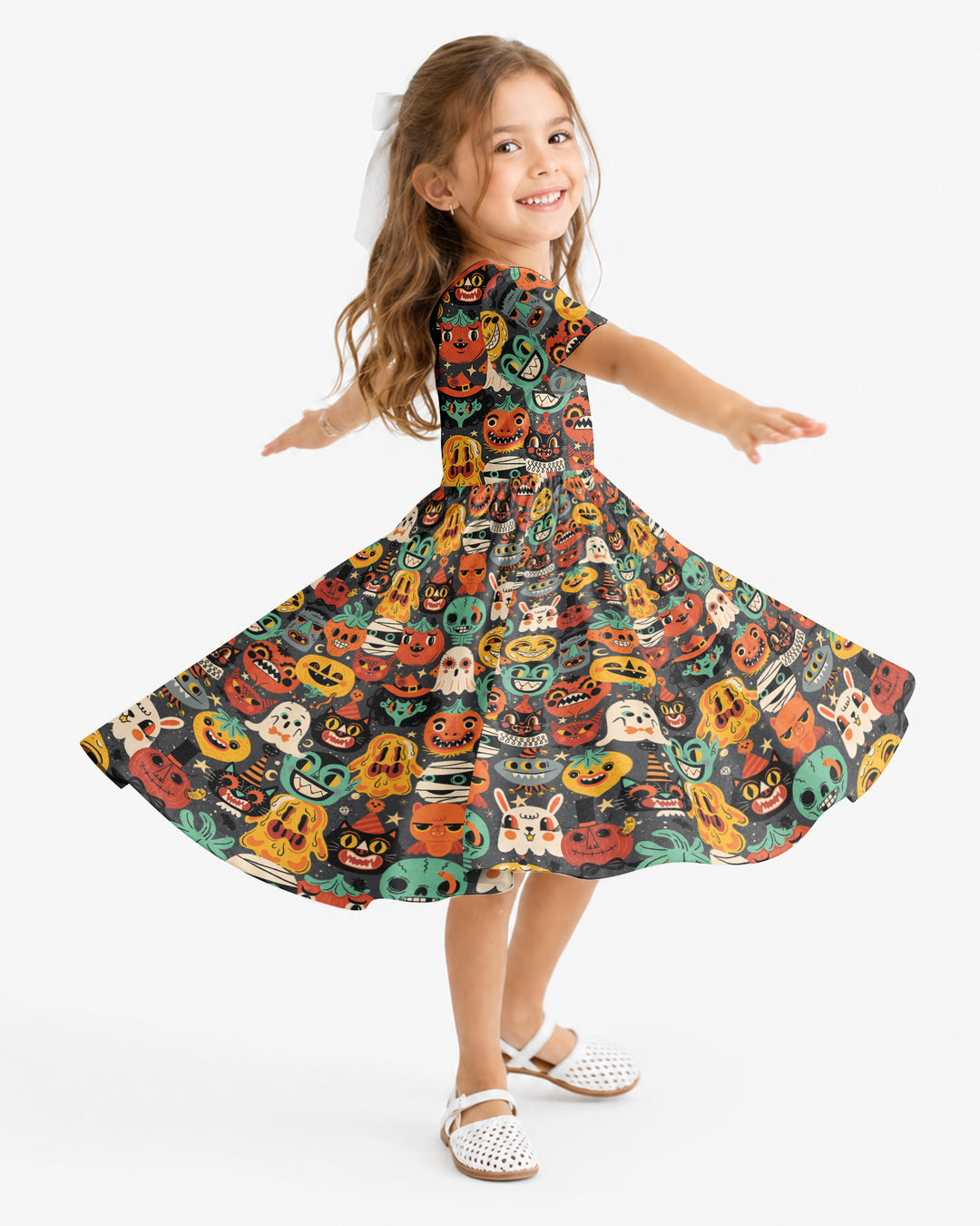Retri Halloween Monsters Bamboo Twirl Dress