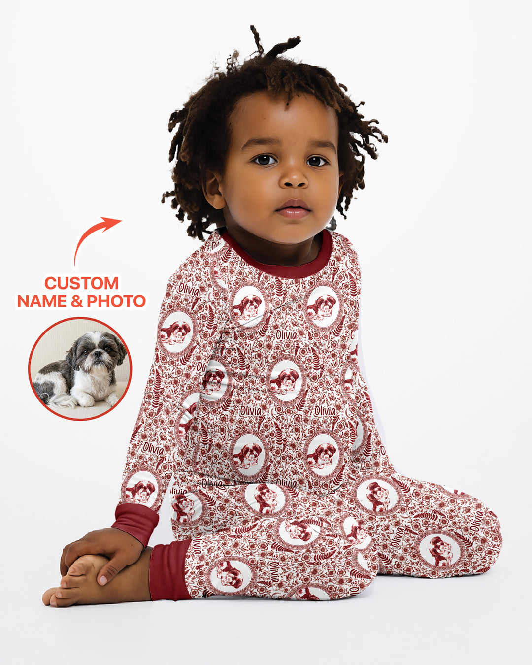 Custom Pet Photo Chinoiserie Garden Bamboo Two Piece Long Sleeve Pajama Set