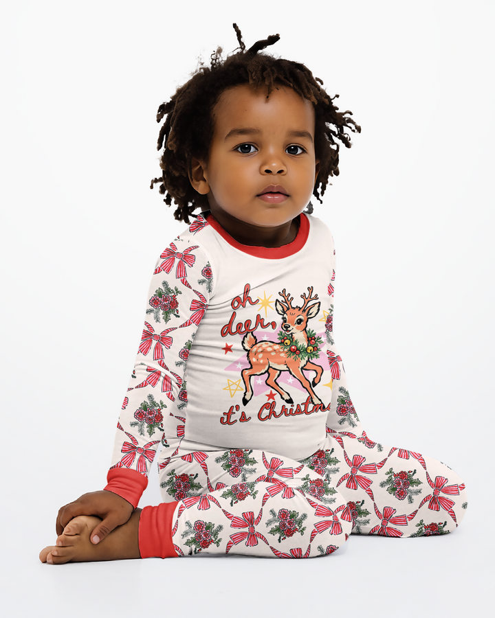Vintage Oh Deer Christmas Bamboo Two Piece Long Sleeve Pajama Set