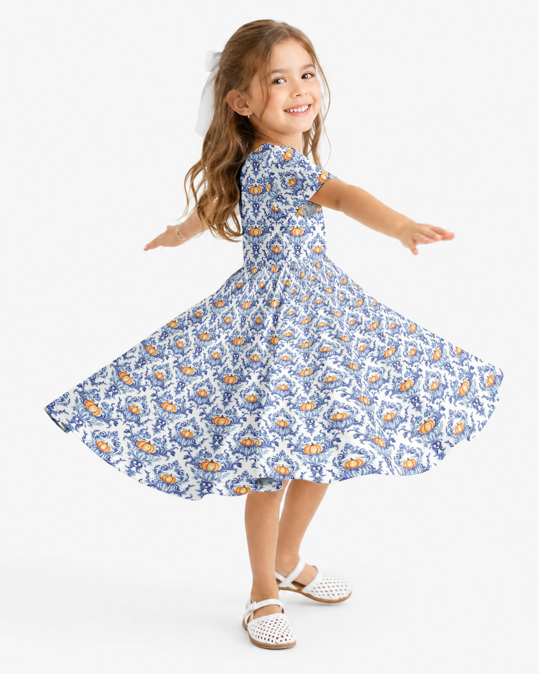 Pumpkin Toile Family Matching Bamboo Twirl Dress